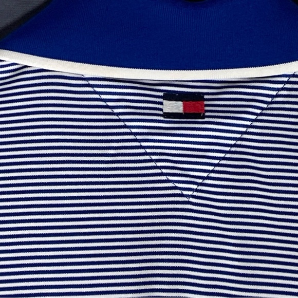 Tommy Hilfiger Golf Polo Shirt Sz L Blue Striped Casual Short Sleeve Pickleball - Picture 6 of 9